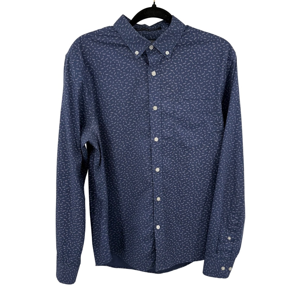 Banana Republic Button Down Shirt M Navy Blue‎ Untucked Slim Fit Tech Stretch